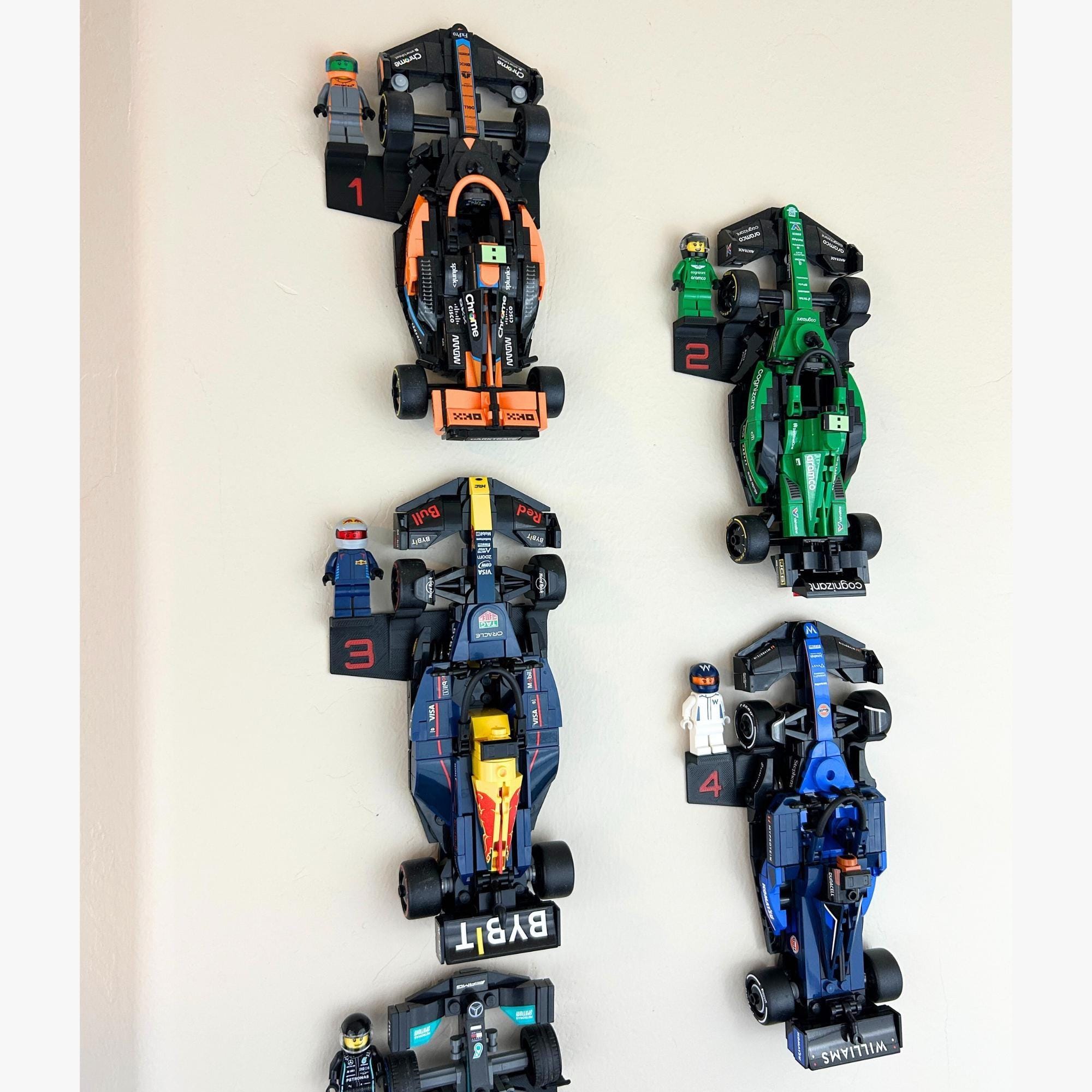 Showcase Your LEGO F1 Speed Champions Collection in Style – 3D Printed with Minifig Spot – Easy Install (No Drilling)