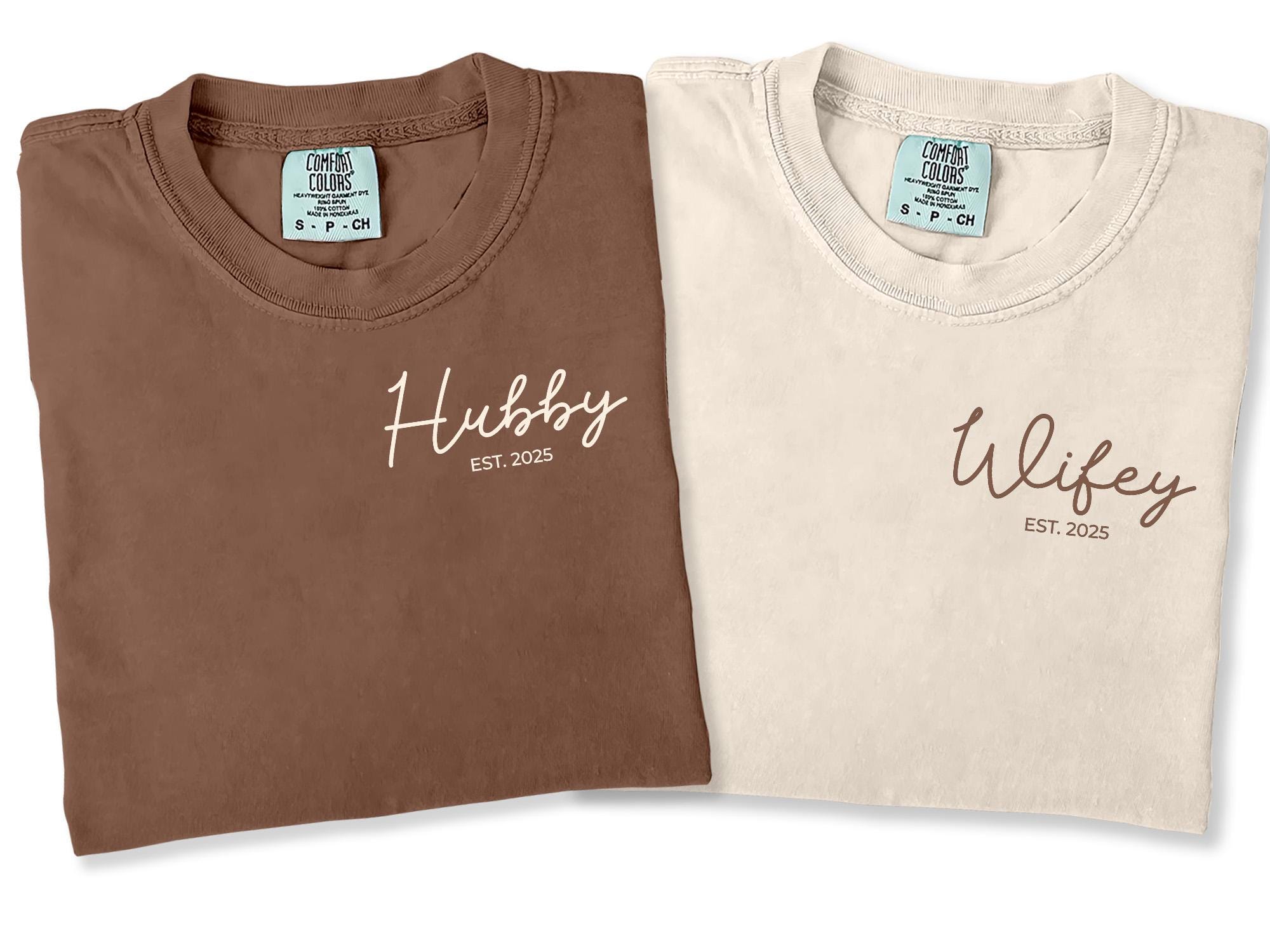 Custom Wifey and Hubby Matching Shirts, Comfort Colors Wifey Hubby Tshirt, Couples Anniversary Milestone Gift, Personalized Couples Shirt