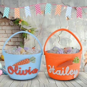 Personalisierter Osterkorb mit Namen, Osterkorb aus Baumwollseil, Ostereimer Geschenk für Kinder, Benutzerdefinierter Osterkorb, Babys erstes Ostergeschenk