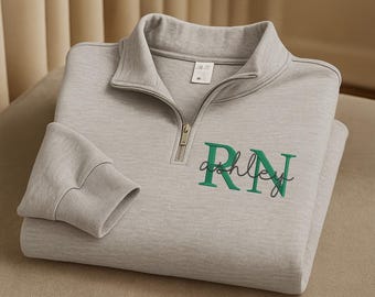 RN Quarter Zip Sweatshirt, Custom Name & Credentials Sweatshirt, 1/4 Zip up BCBA Sweater, Personalized Nurse Jacket, Gift for Doctor/Nurse