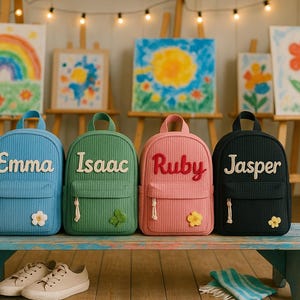 Sac à dos brodé pour enfant, sac personnalisé pour tout-petit avec nom, cartable en velours côtelé personnalisé, cadeau de rentrée, mignon cartable d'école préscolaire