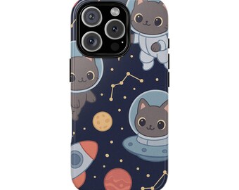 Space Cat Phone Case for iPhone Samsung Google Pixel Cute Black Cat Astronaut Kawaii Galaxy Aesthetic Gift Cutecore accessories