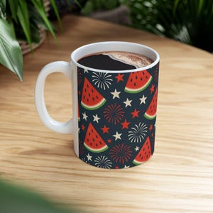 Festive Watermelon Mug, Summer Coffee Cup, Cute Drinkware for BBQs, Independence Day Gift, Fun Kitchen Decor