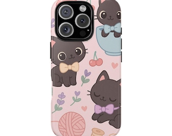 Black Cat Bow Phone Case for iPhone Samsung Google Pixel Cute Pastel Aesthetic Kawaii Coquette Cottagecore Gift Cutecore Accessories