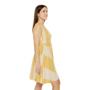 Yellow and White Striped Fit and Flare Dress Sleeveless Skater Style Lightweight Summer Sundress Retro Casual Vacation Outfit for Women