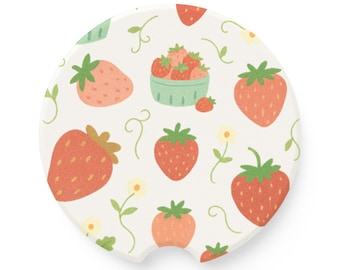 Strawberry Car Coaster Cute Fruit Accessory for Car Cup Holder Cottagecore Car Decor Summer Gift for Her Absorbent Stone Coaster