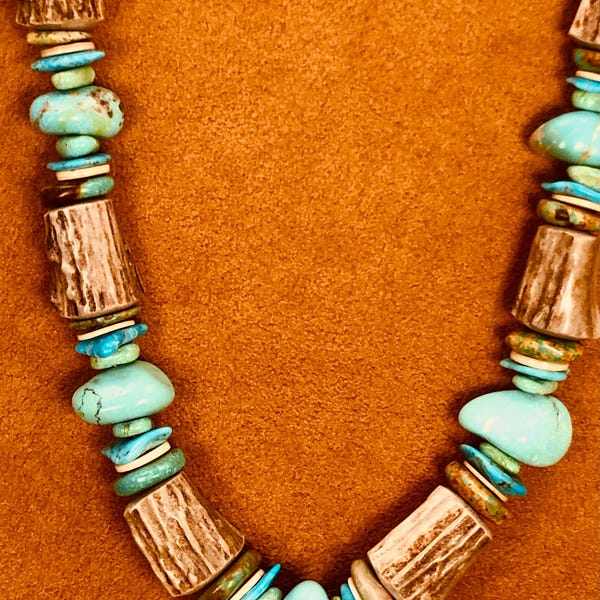 Kingman Turquoise, Montana Elk Antler, Sterling Silver Necklace.