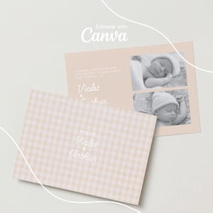 Bearbeitbare Zwillingsgeburtsankündigung - Neutrales Zwillingsbabymotiv | Sofortdownload | Canva Vorlagen