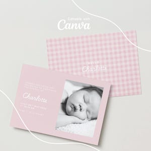 Anúncio de nascimento editável – Tema para bebê menina | Download instantâneo | Modelos Canva