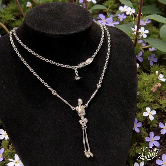 Skeleton Bones Necklace, Celestial Silver Gold Ne… - image 5