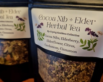 Cocoa Nib & Elder Herbal Tea with dried citrus and cardamom