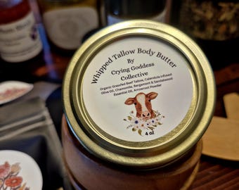 Körperbutter mit gesäuertem Talg und mit biologischem, mit Calendula angereichertem Olivenöl