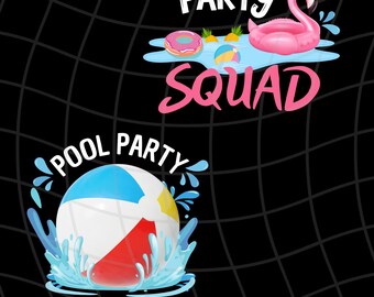 POOL PARTY SQUAD png  pool party flamimgo beach ball png white and black fonts