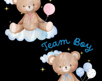 team boy, team girl, gender reveal, teddy bear baby boy, teddy bear baby girl.  png, pdf, ready to print. digital files