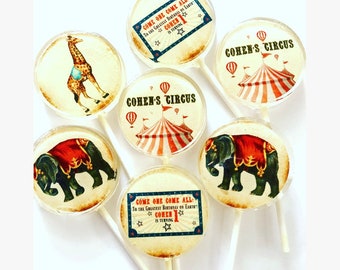Vintage Circus Themed Lollipops- Circus Party Favors- Hard Candy Lollipops- Baby Shower- Bridal Shower Favors