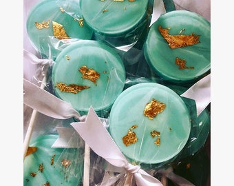 Turquoise and Gold Hard Candy Lollipops- Wedding- Bridal Shower- Baby Shower- Birthday- Party- Quinceañera -Sweet Sixteen