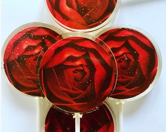 Red rose lollipops-Hard candy-Lollipops-Valentines Day-Wedding-Bridal Shower-Baby Shower- Engagement- Sweet Sixteen