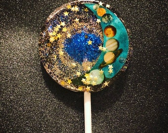 10 Galaxy Lollipops, Solar System Candy, Party Favors, vegan. Gluten-FREE