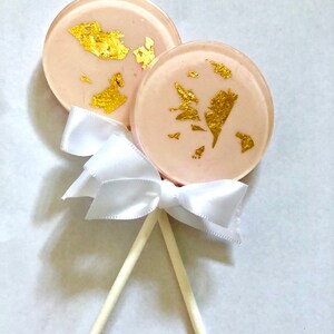 Blush pink and 24k edible gold lollipop Hard Candy Lollipops Birthday Baby Shower Bridal Shower-Wedding-Quinceañera-Favors-24k gold image 2