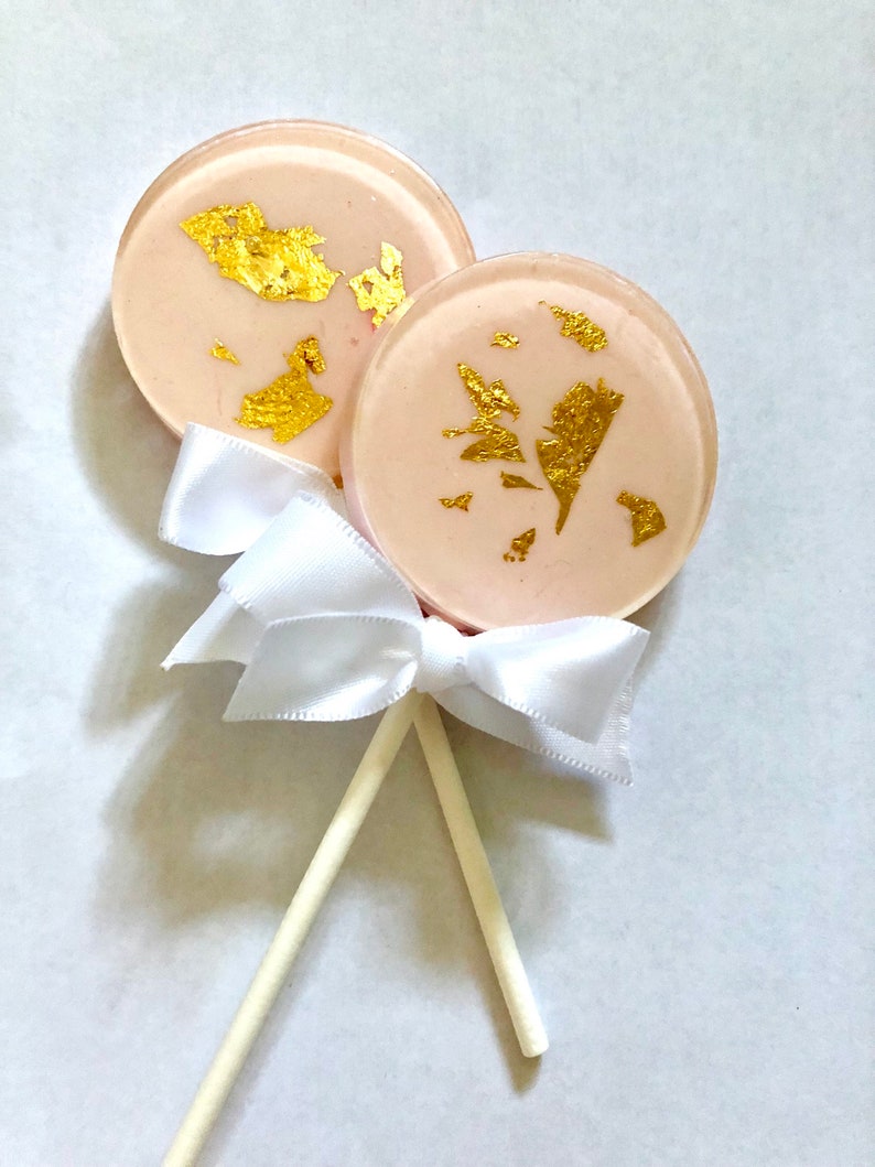 Blush pink and 24k edible gold lollipop Hard Candy Lollipops Birthday Baby Shower Bridal Shower-Wedding-Quinceañera-Favors-24k gold image 2