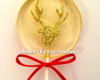 Reindeer Glittery Lollipop -  Hard Candy Lollipops-Edible Party Favors- Birthday -Christmas -Reindeer -Lollipops -glittery -sucker