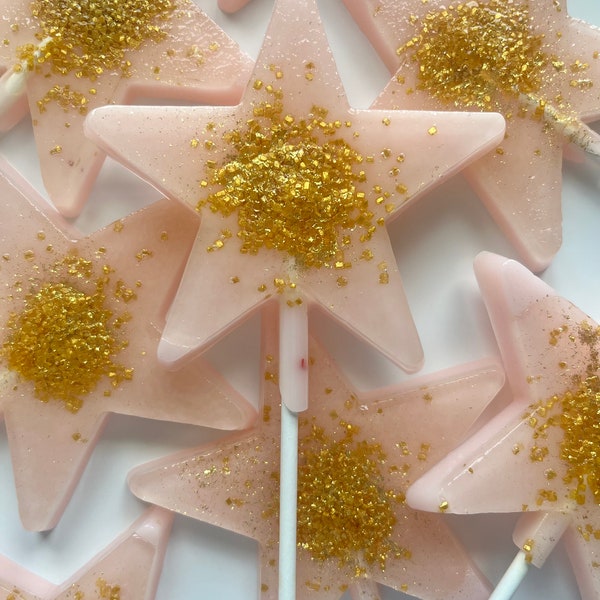 Pink Pixie Dust Star Wand Lollipops- Hard Candy- Sweets -Lollipops-Candy- Birthday-Bridal Shower- Baby Shower -Favors-Party Ideas