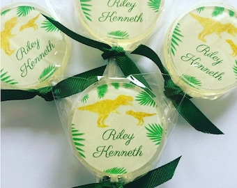 10 Gold Dinosaur Personalized Lollipops- Hard Candy- Dinosaur-Personalization-Baby Shower- Favors- Birthday-Edible Image- Birthday- Gifts