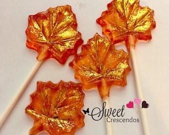 Golden Maple Leaf Lollipops- Thanksgiving-Fall-Autumn- Party Favors- Fall Candy- Orange Leaves- Caramel lollipops