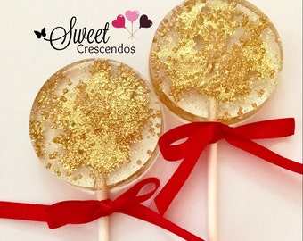 Christmas Glittery  Gold Lollipops- Hard Candy Lollipops- Party- Birthday- Wedding- Bridal Shower- Baby shower