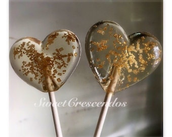 Jeweled Heart Lollipops- Bridal and Wedding Shower Lollipops- Hard Candy Lollipops- Birthday Lollipops- Edible Party Favors
