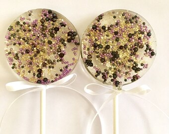Black and Gold Lollipops, Wedding Favors, Bridal Shower, Party Favors (Set of 10)
