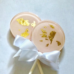 Blush pink and 24k edible gold lollipop Hard Candy Lollipops Birthday Baby Shower Bridal Shower-Wedding-Quinceañera-Favors-24k gold image 1