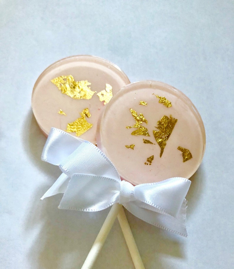 Blush pink and 24k edible gold lollipop Hard Candy Lollipops Birthday Baby Shower Bridal Shower-Wedding-Quinceañera-Favors-24k gold image 1