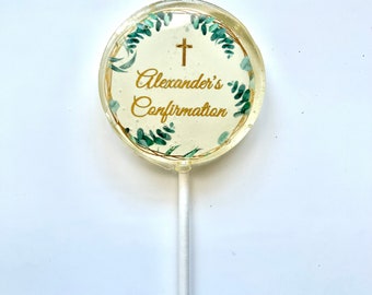 Greenery Confirmation Lollipops / Baptism/First Communion- Hard Candy - Communion -Religious- Favors -Party -Celebration- Suckers