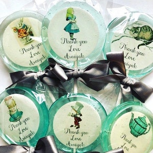 Personalized Alice inside Wonderland  Lollipops - Hard Candy- Lollipops- Wedding- Birthday -Favors- Party