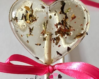 Heart Lollipops  Herbal Rose Tea- Hard Candy Lollipops-Valentines Party-Bridal shower- Tea Party -Wedding- Birthday