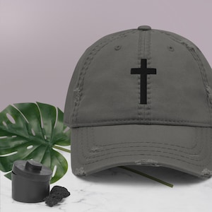 Vintage Distressed Dad Cross Hat, Christian Baseball Cap Gift, Faith-Based Dad Hat, Religious Embroidered Cap, Inspirational Gift for Women