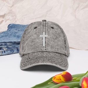 Vintage Cotton Cross Hat, Christian Baseball Cap, Faith-Based Dad Hat, Religious Embroidered Hat, Inspirational Gift, Christian Gifts