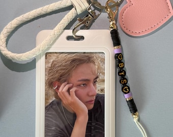 Photo card Holder Keychain |  K-Pop Accessory & Bag Charm Gift with BTS Beads