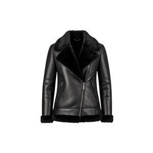 Women&#39;s Bomber Fur Shearling Leather Jacket Aviator pilot RAF B3 Bomber Jacket, Handmade Black Fur Leather Coat,100% Genuine Women&#39;s Coat.
