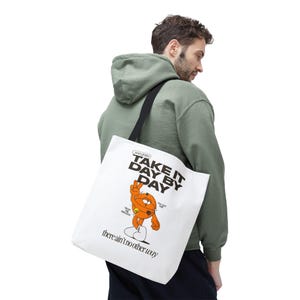 Retro Basketball Cartoon Character Tote Bag, Day by Day Inspirational Design, Trendy Shopping Tote, Reusable Eco-Friendly Bag for Sports