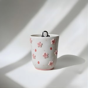 Handmade Sakura Ceramic Mug, No Face, Studio Ghibli Inspired, Valentine gift