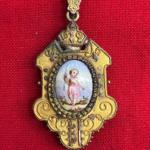 Antique 18th Century Gold Gilt Cherub Locket Pendant 10K Gold
