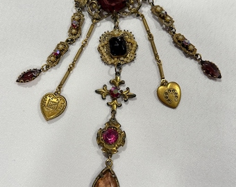 Vintage Victorian Style Chatelaine Dangling Intricately Detailed Brooch