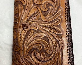 Beautifully Tooled Vintage Leather Wallet Floral Design
