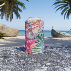 Aesthetic Shell Coastal Stubby Coozie, Beach Party Drink Holder, Summer Essential, Coastal Decor