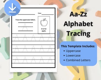 Feuilles de travail pour le traçage des lettres de l'alphabet de A à Z | Majuscules, minuscules et les deux | PDF imprimable | A4, Lettre US, A5 | Téléchargement instantané