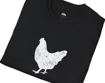 Camiseta con silueta de pollo blanco desgastado / Camiseta con aves de corral de granja / Nostalgia de la historia de la granja
