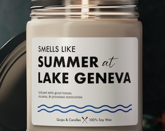 Lake Geneva Candle - &quot;Smells Like Summer at Lake Geneva&quot; - Lake House Gift / Home Decor, Lake Geneva Wisconsin