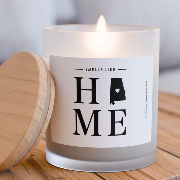 Alabama Candle - Smells Like Home - Alabama kaart / staat silhouet kaars, gepersonaliseerd cadeau thuisstaat, woondecoratie